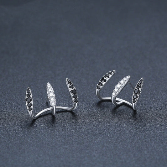 Three-claw Ear Clip 925 Silver Simple Zircon Earrings Simple Geometric Earrings