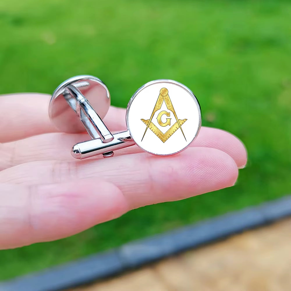 2024 New Masonic Cufflinks for Men Exquisite Freemason Eye of God Symbol Glass Gem Cuff Links Business Shirt Buttons Tie Clip