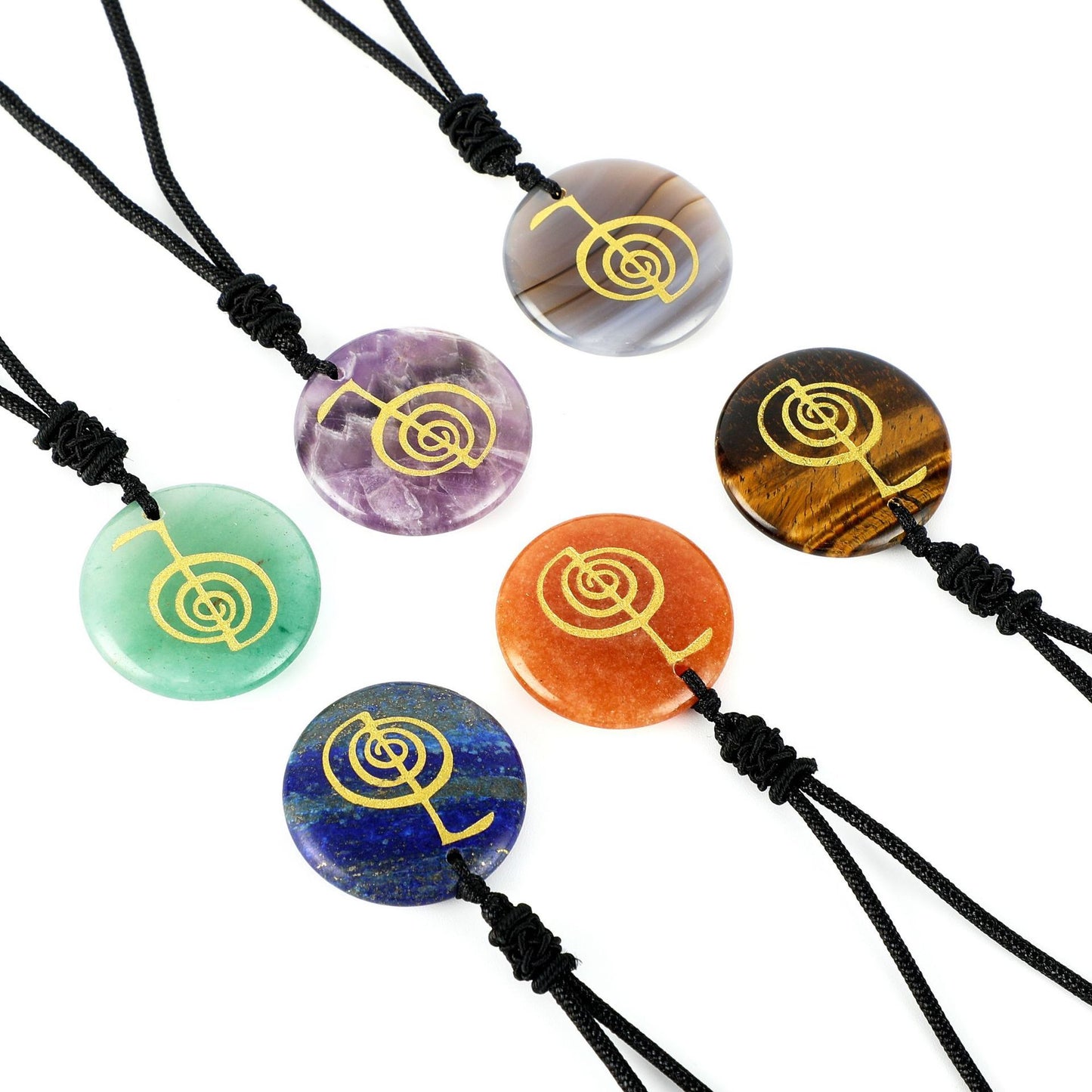 Natural Crystal Agate Stone Carving Spiral Aura Pendant Necklace Jewelry