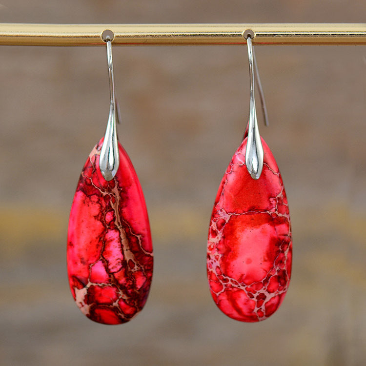 Bohemian Emperor Stone Water Drop Earrings Natural Stone Ornament Jewelry