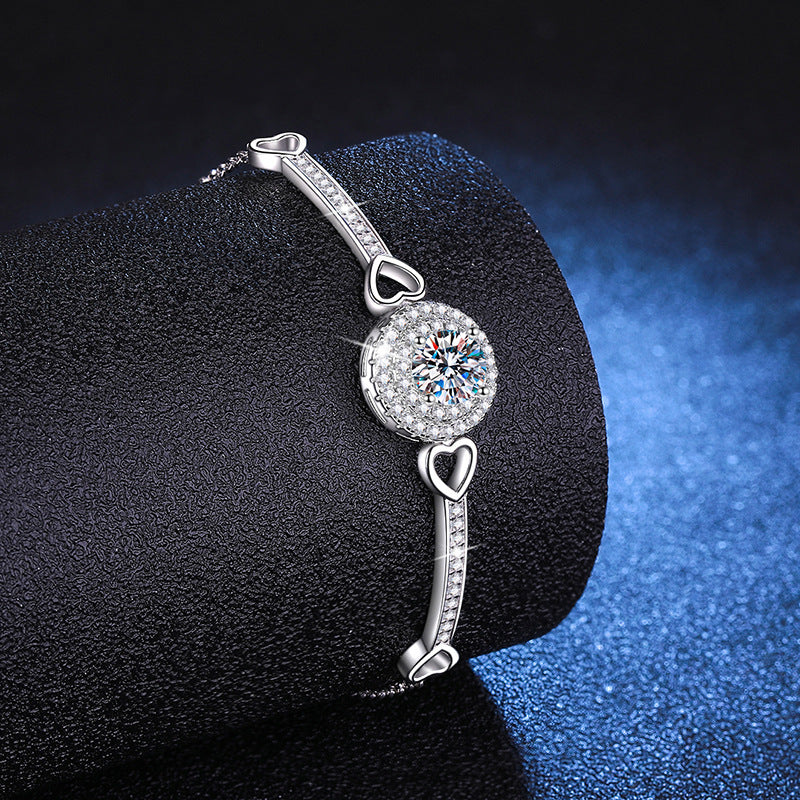 European And American 925 Sterling Silver Women's Luxury Round Bag High-grade 1 Karat Moissanite Bracelet