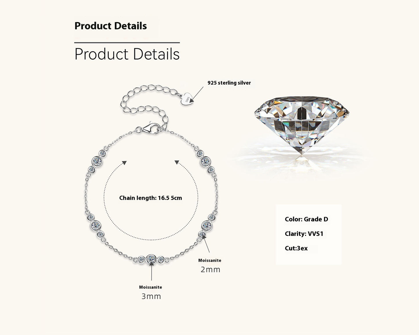European And American Fashion Minimalist Moissanite Bracelet Niche