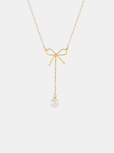 Stainless Steel Bow Pendant Necklace with Pearls Pearl Pendant Necklace