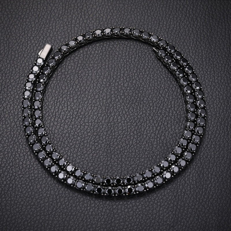 S925 Silver Black Moissanite Tennis Chain Multi-width Single Row Zircon Men's Hip Hop Necklace