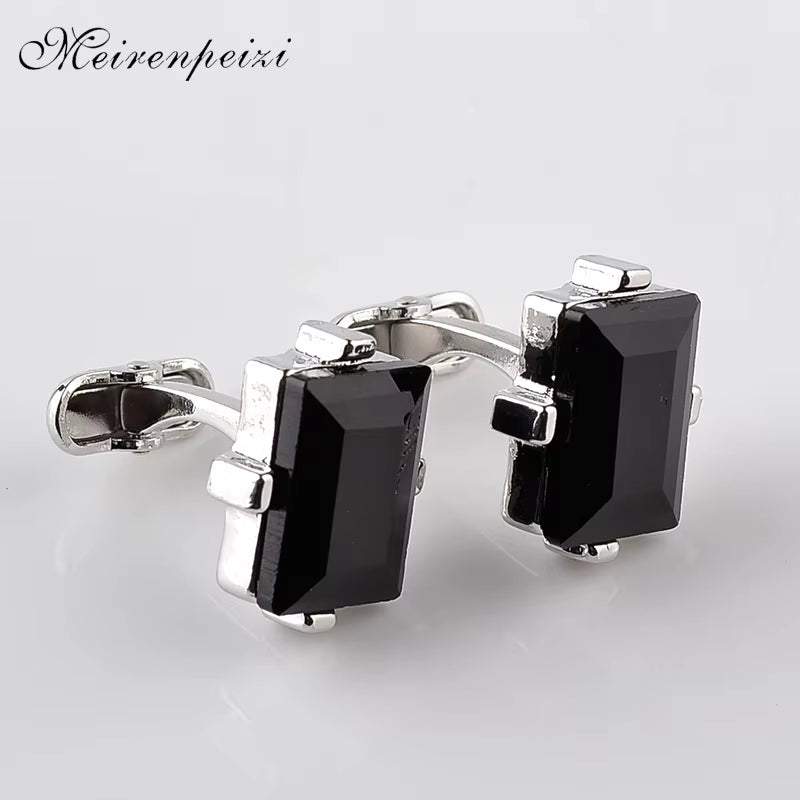 Black Crystal Cufflinks for Men Square Nature Stone Cuff Links Business Shirt Cuff Buttons for Father Boyfriend Wedding Wear