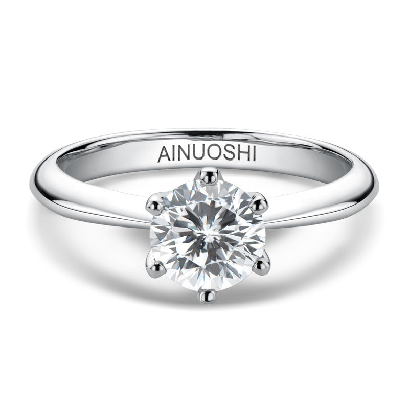 Moissanite Ring Classic Six Prongs 1 Carat 925 Sterling Silver