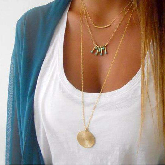 Turquoise Multilayer Necklace Three Layer Necklace