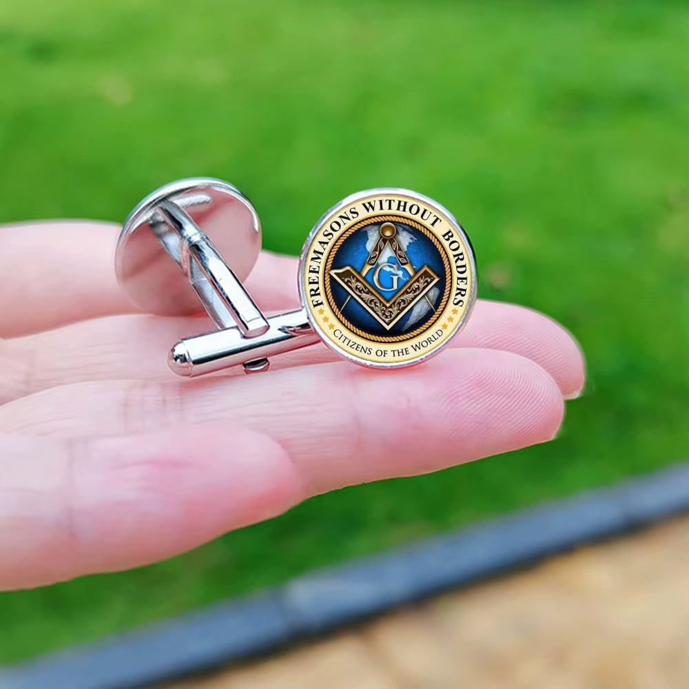 2024 New Masonic Cufflinks for Men Exquisite Freemason Eye of God Symbol Glass Gem Cuff Links Business Shirt Buttons Tie Clip