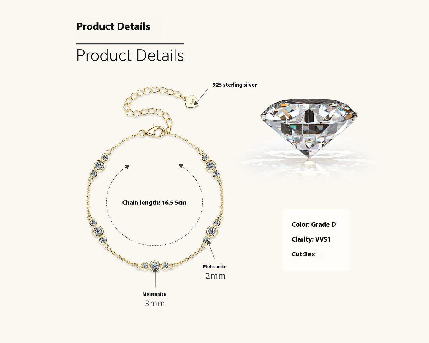 European And American Fashion Minimalist Moissanite Bracelet Niche