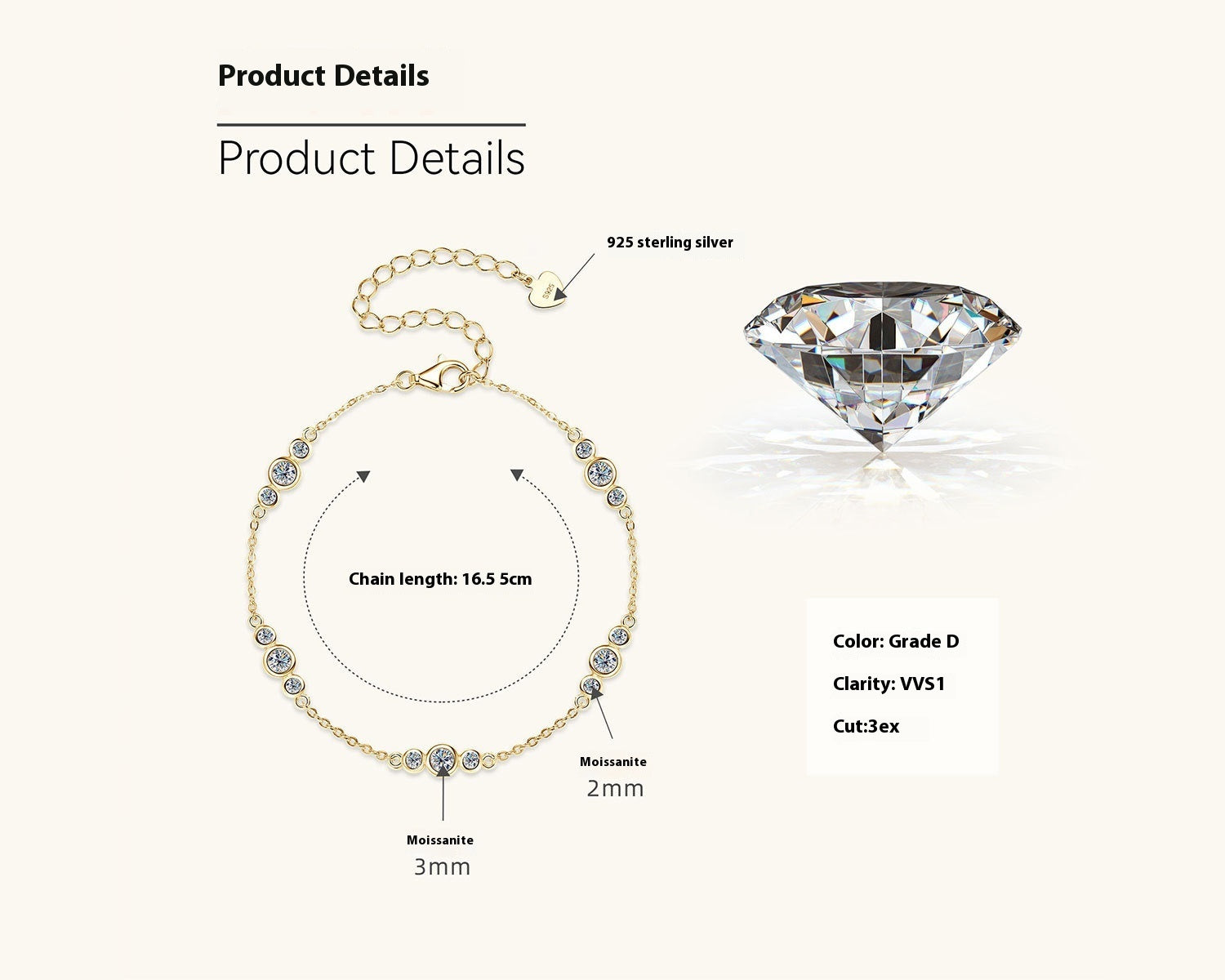 European And American Fashion Minimalist Moissanite Bracelet Niche