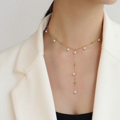 Stunning 18K Gold-Plated Pearl Drop Necklace for Chic Style