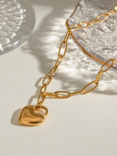 18K Gold-Plated Stainless Steel Heart Pendant Necklace Heart Pendant Jewelry